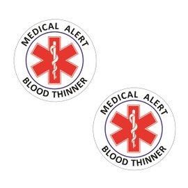 Blood Thinner Medical Alert Stickers (Pack of 2 Stickers) Reflective Decals, for Wheelchairs, Windows, Car Bumpers, Indoor and Outdoor Use