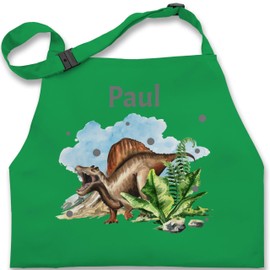 Geschenk mit Namen personalisiert by Shirtracer - Children's Apron Children Boys Girls - Dinosaur Gift Dino Gifts Dinos I, 3 Green