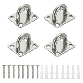 PATIKIL 4Pcs 304 Stainless Steel Ceiling Hooks, 50mm Square Pad Eyes Plate Metal Wall Mount U Ceiling Hook with Screws for Hanging Ropes Post Queue Line Barrier, Silver