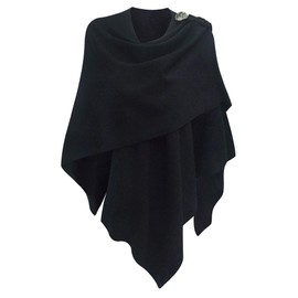 PULI Womens Large Cross Front Poncho Sweater Wrap Topper Knitted Elegant Shawls Cape for Fall Winter