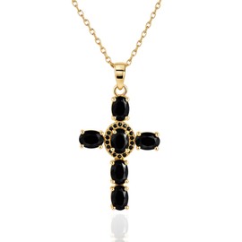14K Gold Plated Cross Necklace for Women, Cubic Zirconia Pendant, Dainty Religious Jewelry, ValentinesDay Gifts for Her, Stocking Stuffers, Anniversary, Birthday Gifts for Women - Adjustable Chain (Onyx Black)