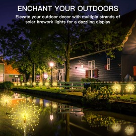 suddus Solar Garden Lights Outdoor Waterproof Decorative, 2Pack 150LED Firework Lights, Solar Fairy Lights for Yard, Garden, Party, Patio, Pathway, Flowerbed - Warm White