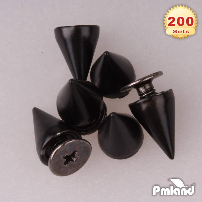 PMLAND 200 Sets/Pairs 9.5mm Black Cone Spikes Screwback Studs DIY