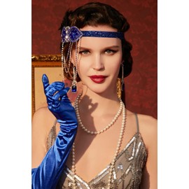 BABEYOND 1920s Accessories for Women - Flapper Headpiece Feather Great Gatsby Accessories for Women Pearl Necklace Gloves