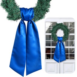 VitalCozy Wreath Sash for Front Door Blank Satin Wreath Sash Embroidery Monogram Plain Ribbon Accessories for Xmas Party Yard Doorway Indoor Outdoor Wall(4.5'' X 56'',Blue)
