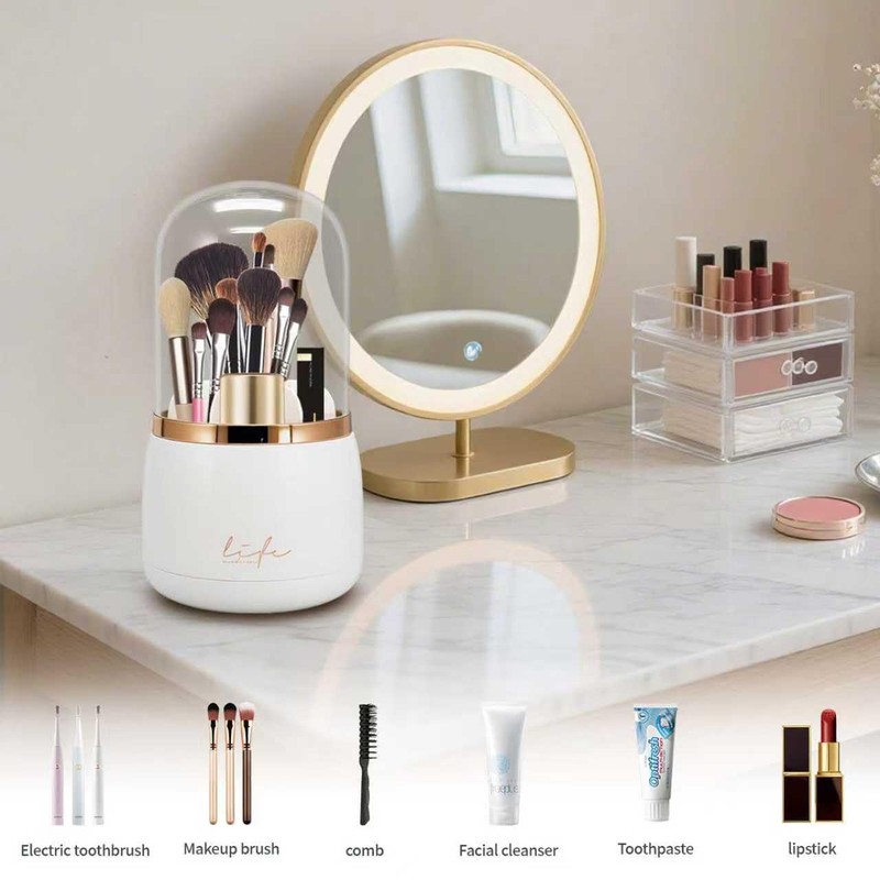 Toothbrush Holders with Cover,Dustproof 360 Rotating 7 Slots Toothpaste Holder