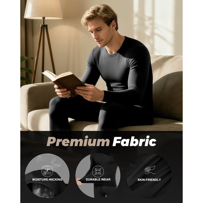 WEERTI Thermal Underwear for Men Long Johns with Fleece Lined
