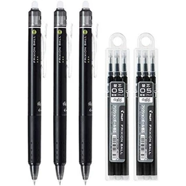 Pilot FriXion Ball Knock Retractable Erasable Gel Ink Pens, Extra Fine Point 0.5mm, Black Ink, 3 Pens & 6 Refills Value Set