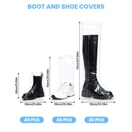 Frstem 50 Pairs Transparent Rain Shoe Covers, Disposable Anti-Slip Waterproof PE Boot Covers, 30X39cm(40pcs) 50X39cm(40pcs) 70X35cm(20pcs)