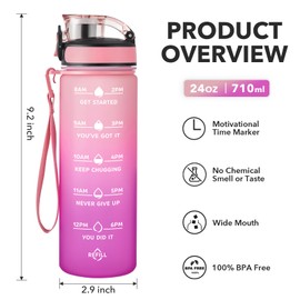 Enerbone 24 oz Water Bottle, Leakproof BPA & Toxic Free, Motivational Water Bottle with Times to Drink and Straw, Fitness Sports Water Bottle with Strap for Office, Gym, Outdoor Sports