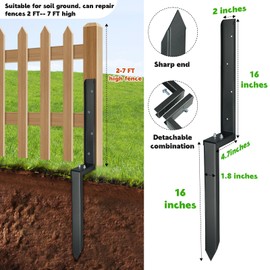 JPOIP Heavy Duty Steel Fence Post Repair Kit, 32 Inch Long Anchor Ground Stakes for Repair Tilted/Broken Wood Fence Post (2 Sets)
