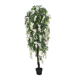 AMERIQUE 6 Feet Artificial Plant Faux Wisteria Creamy White with Nursery Pot