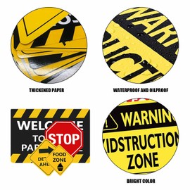 13 pcs construction Birthday Party supplies, construction party decorations for boys kid birthday party Baby Shower，11.8 inch construction theme party wall decor signs with Yellow Caution Tape