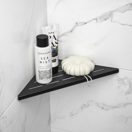Bernkot Corner Shower Shelf 10" Matte Black 304 Stainless Steel Slot Design Recessed Corner Shelf Bathroom Shower Shelf for Tiled Wall, No Drilling