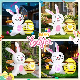Easter Inflatables Outdoor Decorations 4FT Bunny Egg Cute Rabbit Blow up Decoration Adorable Spring LED Lights for Indoor Holiday Party Garden Lawn Décor