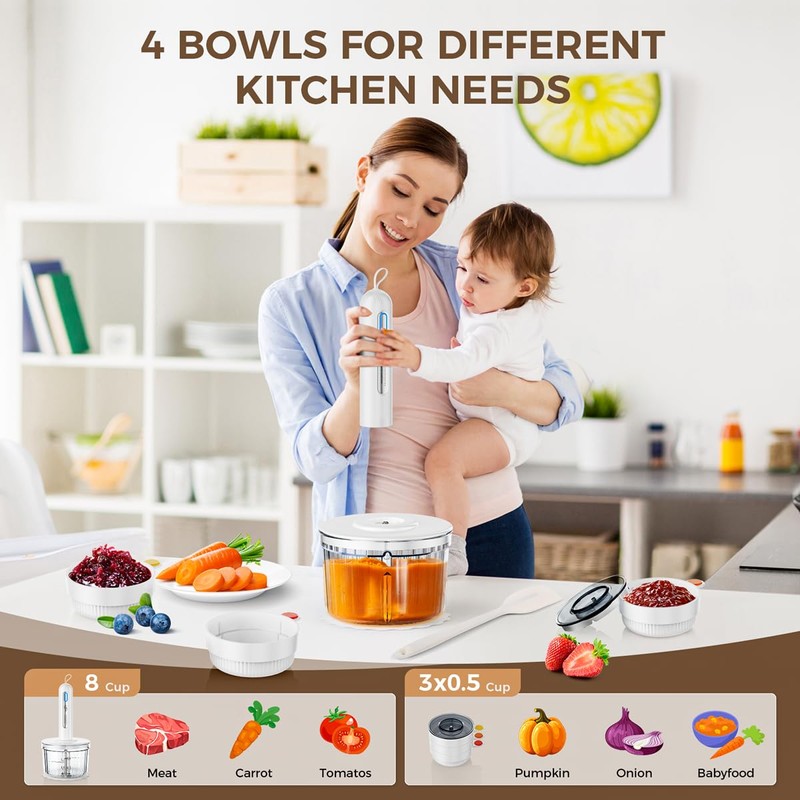 TTFTTF Glass Food Processor with 3 Blades & 4 Bowls