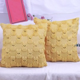 JXZYGMD Easter Pillow Covers 18x18 inch Set of 2 Easter Decoration Yellow Cute Rabbit Soft Plush Throw Pillows for Bedroom Sofa Home Decor