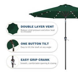 Tobeos 9FT Patio Umbrella with Solar Lights,Outdoor Market Umbrella with Tilt and Crank, LED Lighted Table Umbrella for Garden,Deck,Backyard,Pool,Beach(Dark Green)