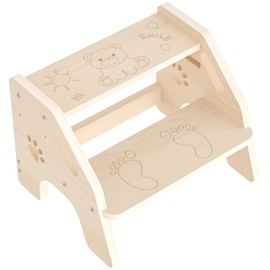 NMEO Toddler Step Stool Wooden - Height-Adjustable Kids 2 Step Stool Ladder for Bathroom Sink Toilet Potty Training Kitchen Bedroom