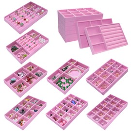 MINIBIGBOX Jewelry Trays for Drawer Orgainzer Set of 8 Stackable Velvet Jewelry Organize Display Storage Box Earring Showcase Dresser Drawer Organizer for Earring Necklace Bracelet Ring