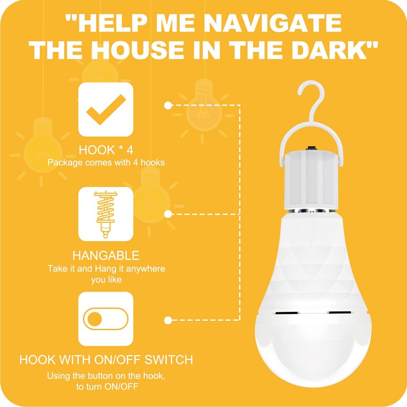 Neporal A19 Rechargeable Light Bulbs, Socket Rechageable Battery Backup for