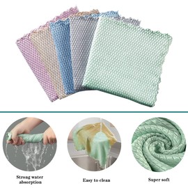 Paño de limpieza de microfibra para limpieza de escamas de pescado, toallas de microfibra reutilizables, trapos de limpieza sin pelusa para vidrio, sin marcas de agua, platos, espejos (10 unidades, 5 colores, 15.7 x 11.8 pulgadas)