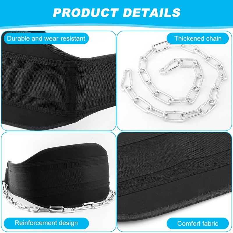 Dip Belt With Chain,Weightlifting Belt or Pull-Ups, Powerlifting, Squats, and