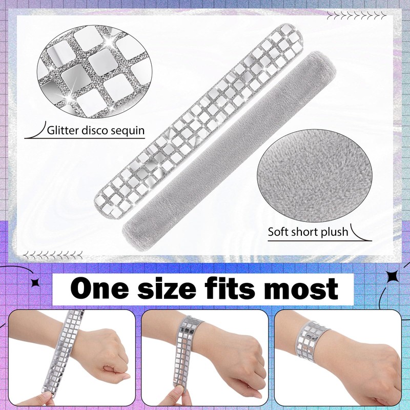 Sonwyoung 18 Pcs Disco Party Favors Sequin Disco Slap Bracelet