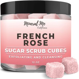 Mineral Me California- Exfoliante corporal - Cubos exfoliantes de azúcar FRENCH ROSE de 12 oz con manteca de mango y manteca de karité - Ultra Hydra