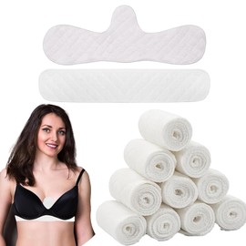 Bra Inserts Sweating, Pack of 10 Reusable Underbust Sweat Protection Pads, Breathable 3-Layer Cotton Bra Inserts for Sports & Breastfeeding, 5 Rectangular & 5 Contoured (46 x 8 cm, White)