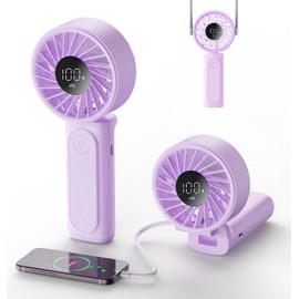 Peiyuu Portable Fan, 4000mAh USB Rechargeable, 180° Foldable Mini Desk Fan, 6 Wind Speed, LCD Digital Display, Lanyard as Neck Fan, Ultra Quiet, Pocket Size for Indoor Outdoor