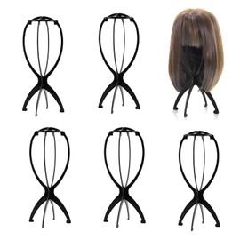 TenaLucy Pack of 5 Wig Stands, 35 cm Wig Holder, Wig Stand, Movable Wig Stand, Plastic Wig Stand Set, Portable Folds, Plastic Wig Holder, Practical Wig Holder, Hat Stand