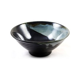 Zen Minded Japanese Ceramic Ramen Noodle Soup & Sushi Bowl in Sky Blue & Black Glazed Stoneware