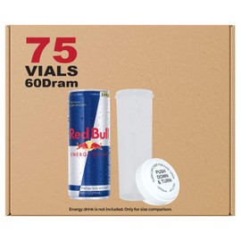 W Gallery 75 Clear 60 Dram Reversible Cap - Airtight Smell Proof Vials - Plastic Medical Grade Prescription Bottles for Pills Herbs Flowers Supplements, Bulk Pack, Not Glass Jars