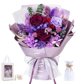 Lewondr Flower for Delivery, Preserved Flowers Bouquet, Purple Roses Bouquet, Real Long-Lasting Forever Birthday Flowers Gifts for Mom Grandma Women Mothers Day Anniversary Christmas, Purple