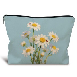 LIANGW Spring Floral Daisy Makeup Bag, Summer Cosmetic Bags for Women, Daisy Lover Gifts for Women,Girly Stuff, Aesthetic Zipper Makeup Pouch