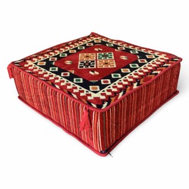 SPIRIT HOME INTERIORS Handmade Traditional Turkish Kilim Pouffe Cover - 60 x 60 x 20 cm, Moroccan & Bohemian Style Ottoman, Floor Cushion, Footrest, or Decor Accent - Unstuffed (Urgup)
