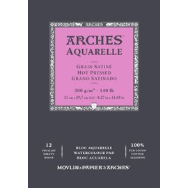 ARCHES Aquarelle 100% Satin 300g Glued Pad A4 12 Sheets Natural White