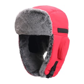 Unbranded Winter Thermal Earflap Hat Russian Ushanka Hat Fur Lined Warm Cap for Men Women - Red