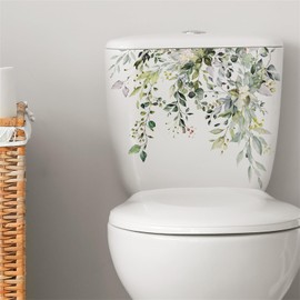 Green Leaves Floral Plant Toilet Stickers Removable Waterproof Wall Stickers Toilet Lid Decals Self-Adhesive Bathroom Toilet Cover Decor Toilet Seat Lid Decals WC Restroom Wall Art Murals