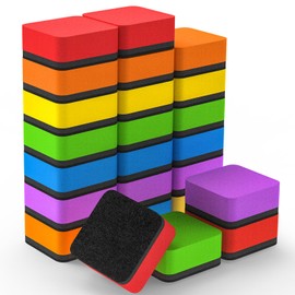 MaxGear Whiteboard Erasers, 24 Pack Magnetic Dry Erase Eraser, Mini Whiteboard Cleaning Pads for Classroom, Chalkboard Wiper Teacher Supplies for School, Office, Home, 6 Rainbow Color Set, 2 x 2 Inch