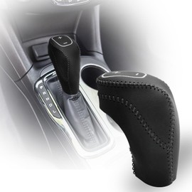 LANZMYAN Hand-Stitched Gear Shift Knob Cover Compatible with Chevy Premium Leather Protective Cover for Equinox 2016-2021 for Malibu 2016-2020 for Cruze 2016-2019,Automatic Accessories(Black Thread)