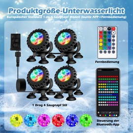 HOSPAOP Pond Lighting, Underwater Light, Pool LED, Pool Lighting with Remote Control, Bluetooth App, RGB, IP68 Waterproof and Suction Cup for Pool, Waterfall, Garden Pond, Aquarium Lighting (4 in 1)
