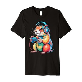 Hamster Headphones Cartoon Gamer Animal Humor Gaming Premium T-Shirt