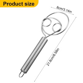 Teegxddy 2 x dough whisk, stainless steel baking tool, whisk, handheld Dutch dough mixer, kitchen baking tools, bread baking tools