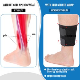 Threlaco 2 Pcs Shin Splint Compression Wrap Adjustable Shin Splints Brace Athletics Compression Sleeve Calf Brace for Men Women Tibial Stress Syndrome Running(Black)