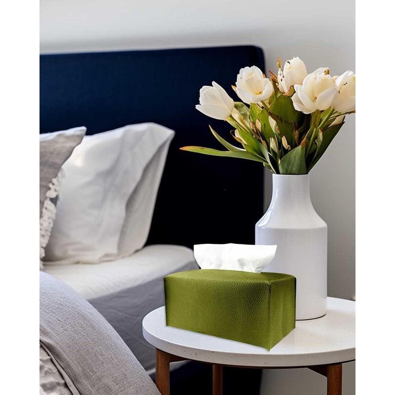 Rectangle Tissue Box Cover Green - Normal Size Leather Rectangular