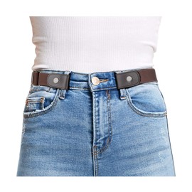 WHIPPY Buckle Free Comfortable Elastic Belt for Women or Men, Buckle-less No Bulge No Hassle Invisible Belts, Coffee, Small Size 22-36 inches