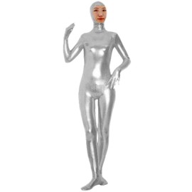 VSVO Body completo Zentai de licra brillante para adultos y niños, Plateado, XX-Large