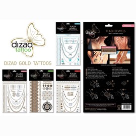 Dizao Gold Tattoo. LOVE. Flash Tattoo - Flash Jewels. Metallic Temporary Gold Silver Tattoos. Flash Tattoos
